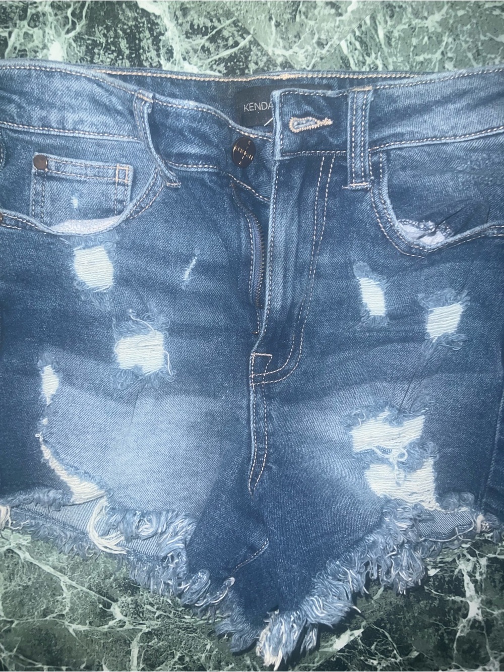 Kendall & Kylie Medium Blue Distressed Denim Cutoff Shorts